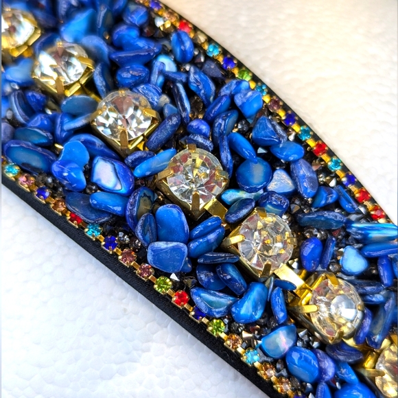 Blue Crushed Turquoise Stone & Rhinestone Embedded Headband Forsylvanas Jewelry - Picture 4 of 8